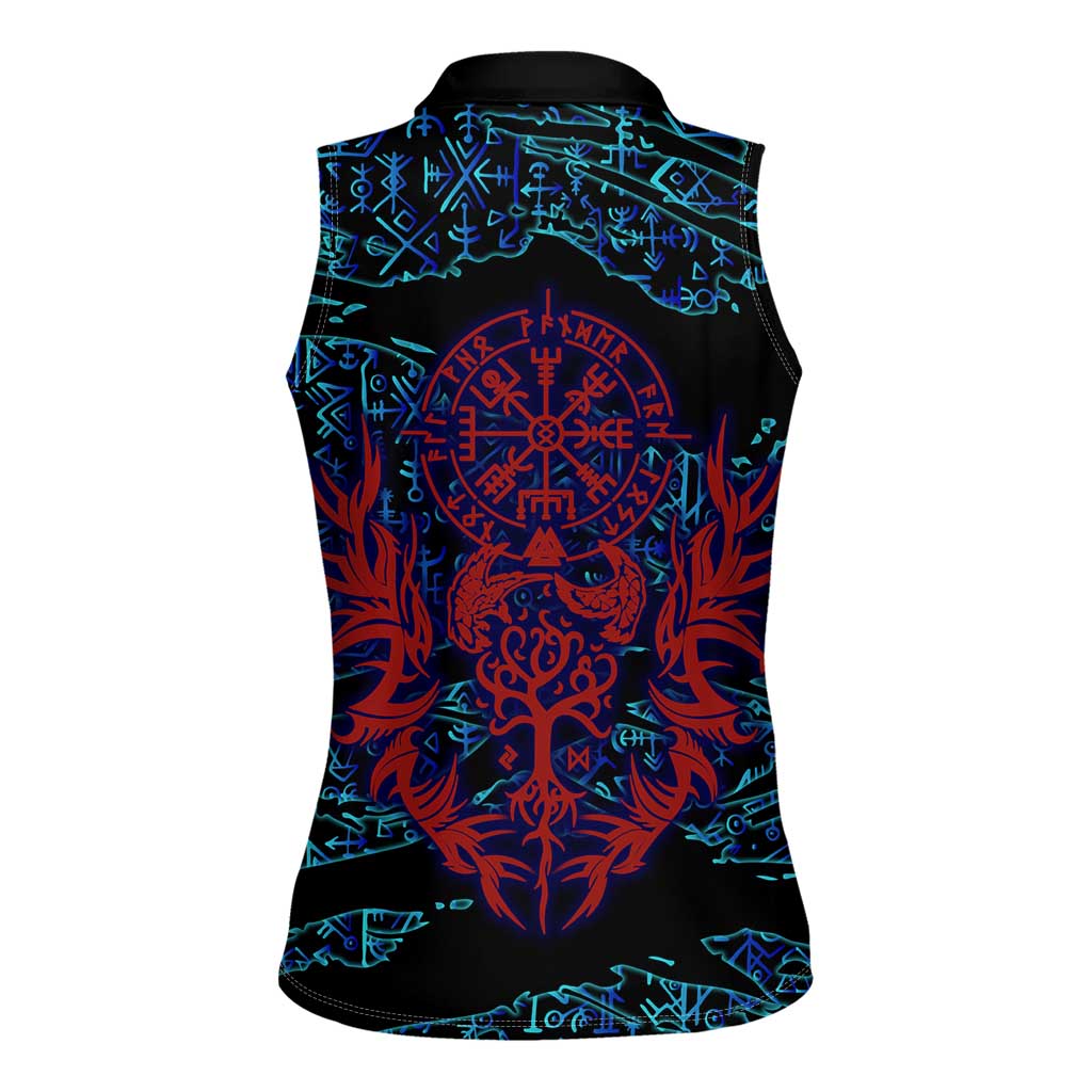 Odin Raven Viking Women Sleeveless Polo Shirt with Valknut and Runes Norse Mythology and Magic Tribute - Wonder Print Shop