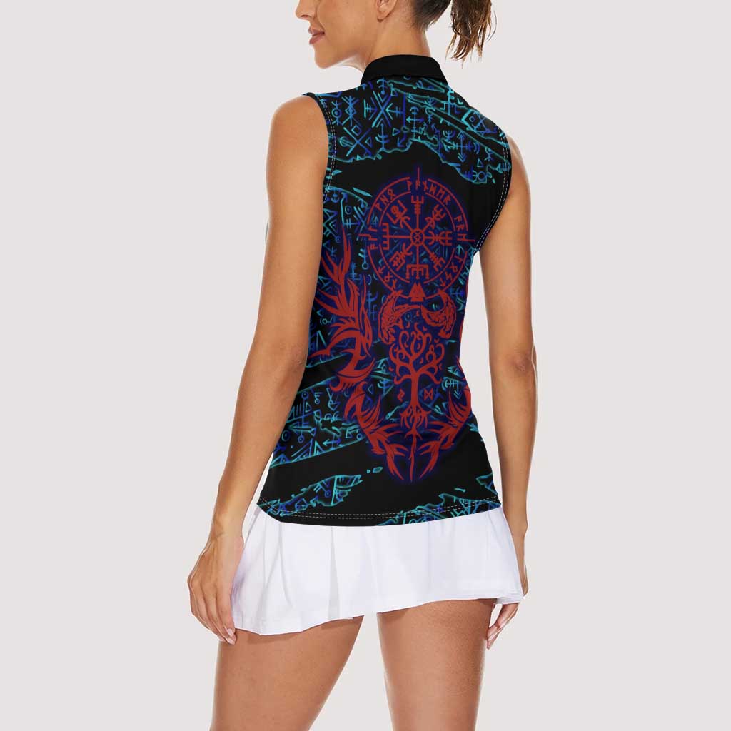 Odin Raven Viking Women Sleeveless Polo Shirt with Valknut and Runes Norse Mythology and Magic Tribute - Wonder Print Shop
