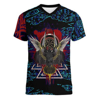 Odin Raven Viking Women V-Neck T-Shirt with Valknut and Runes Norse Mythology and Magic Tribute - Wonder Print Shop