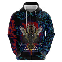 Odin Raven Viking Zip Hoodie with Valknut and Runes Norse Mythology and Magic Tribute - Wonder Print Shop