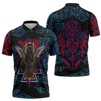 Odin Raven Viking Zipper Polo Shirt with Valknut and Runes Norse Mythology and Magic Tribute - Wonder Print Shop