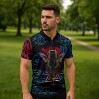 Odin Raven Viking Zipper Polo Shirt with Valknut and Runes Norse Mythology and Magic Tribute - Wonder Print Shop
