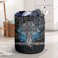 Thor Hammer Viking Laundry Basket with Celtic Knots and Blue Splatter Norse Heritage Tribute - Wonder Print Shop