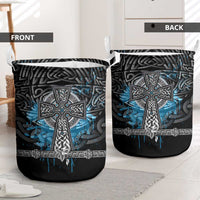 Thor Hammer Viking Laundry Basket with Celtic Knots and Blue Splatter Norse Heritage Tribute - Wonder Print Shop