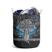 Thor Hammer Viking Laundry Basket with Celtic Knots and Blue Splatter Norse Heritage Tribute - Wonder Print Shop