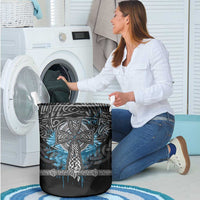 Thor Hammer Viking Laundry Basket with Celtic Knots and Blue Splatter Norse Heritage Tribute - Wonder Print Shop