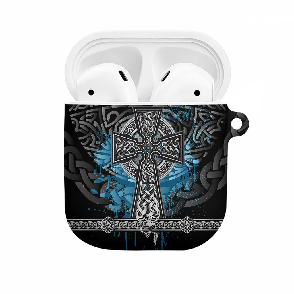 Thor Hammer Viking AirPods Case with Celtic Knots and Blue Splatter Norse Heritage Tribute - Wonder Print Shop