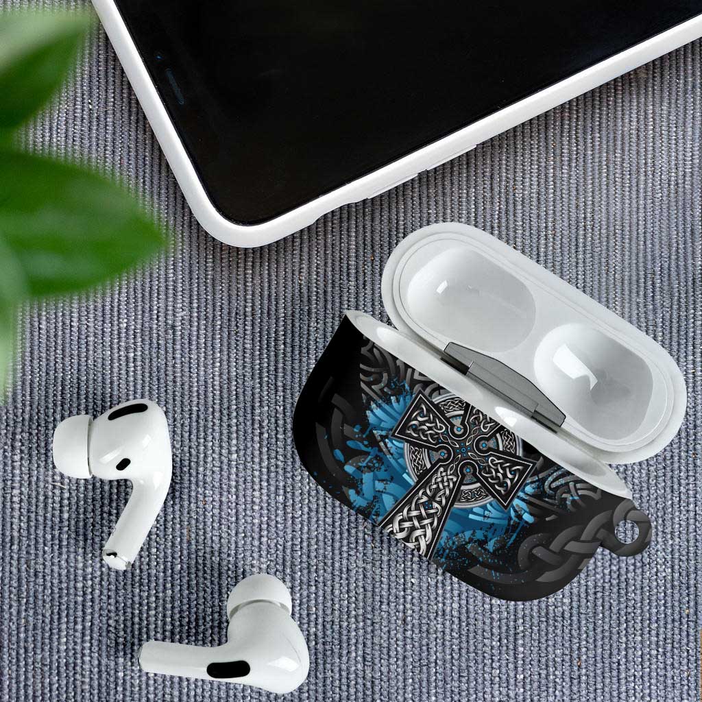 Thor Hammer Viking AirPods Case with Celtic Knots and Blue Splatter Norse Heritage Tribute - Wonder Print Shop