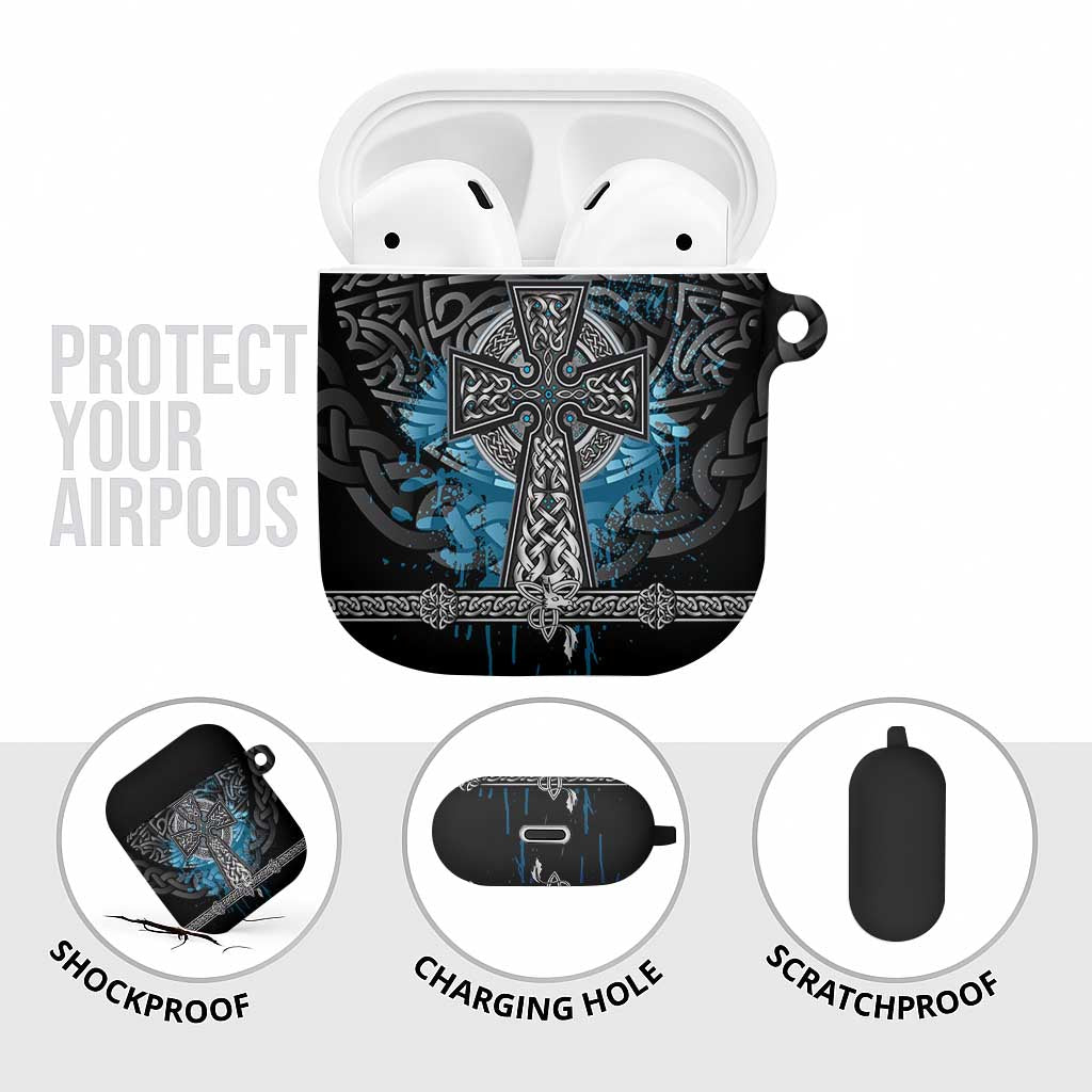 Thor Hammer Viking AirPods Case with Celtic Knots and Blue Splatter Norse Heritage Tribute - Wonder Print Shop