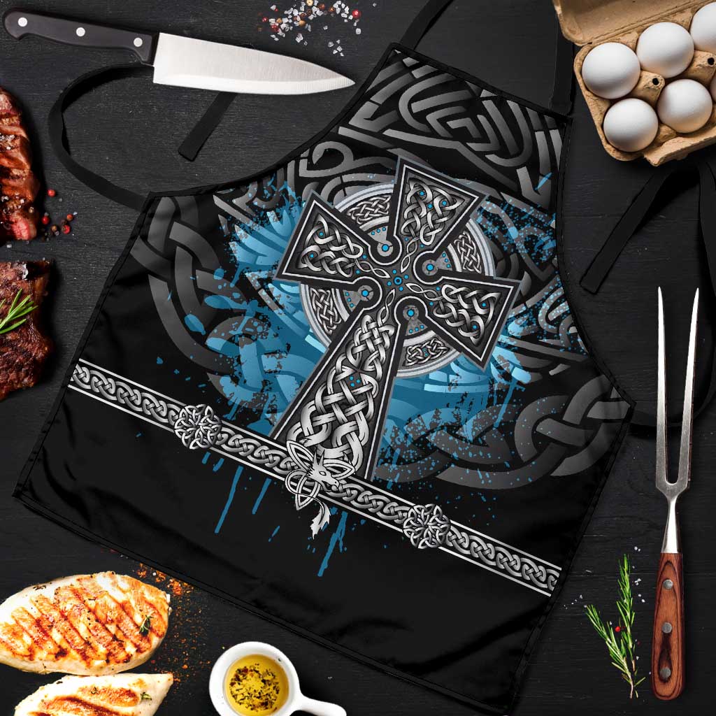 Thor Hammer Viking Apron with Celtic Knots and Blue Splatter Norse Heritage Tribute - Wonder Print Shop