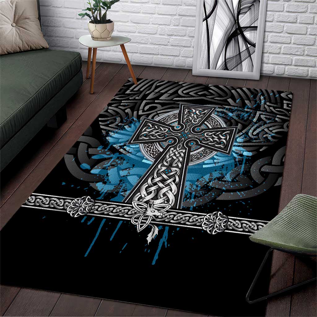 Thor Hammer Viking Area Rug with Celtic Knots and Blue Splatter Norse Heritage Tribute - Wonder Print Shop