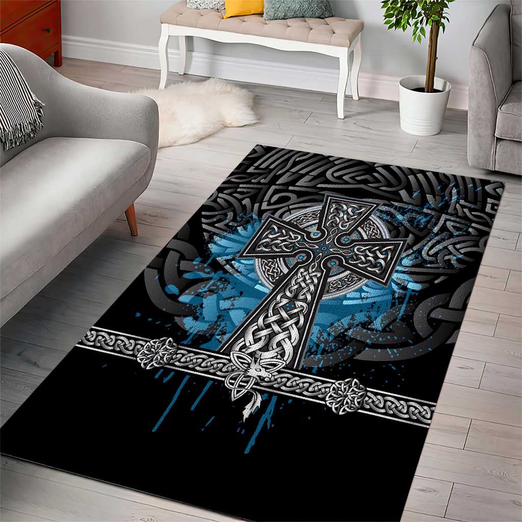 Thor Hammer Viking Area Rug with Celtic Knots and Blue Splatter Norse Heritage Tribute - Wonder Print Shop