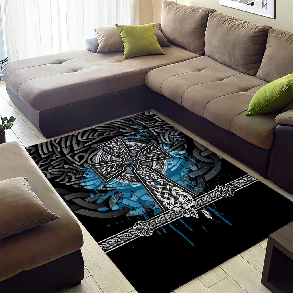 Thor Hammer Viking Area Rug with Celtic Knots and Blue Splatter Norse Heritage Tribute - Wonder Print Shop