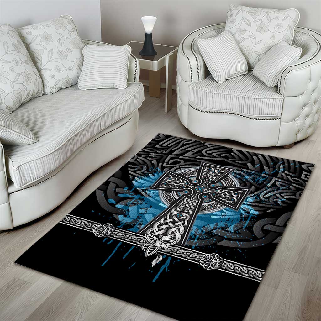 Thor Hammer Viking Area Rug with Celtic Knots and Blue Splatter Norse Heritage Tribute - Wonder Print Shop