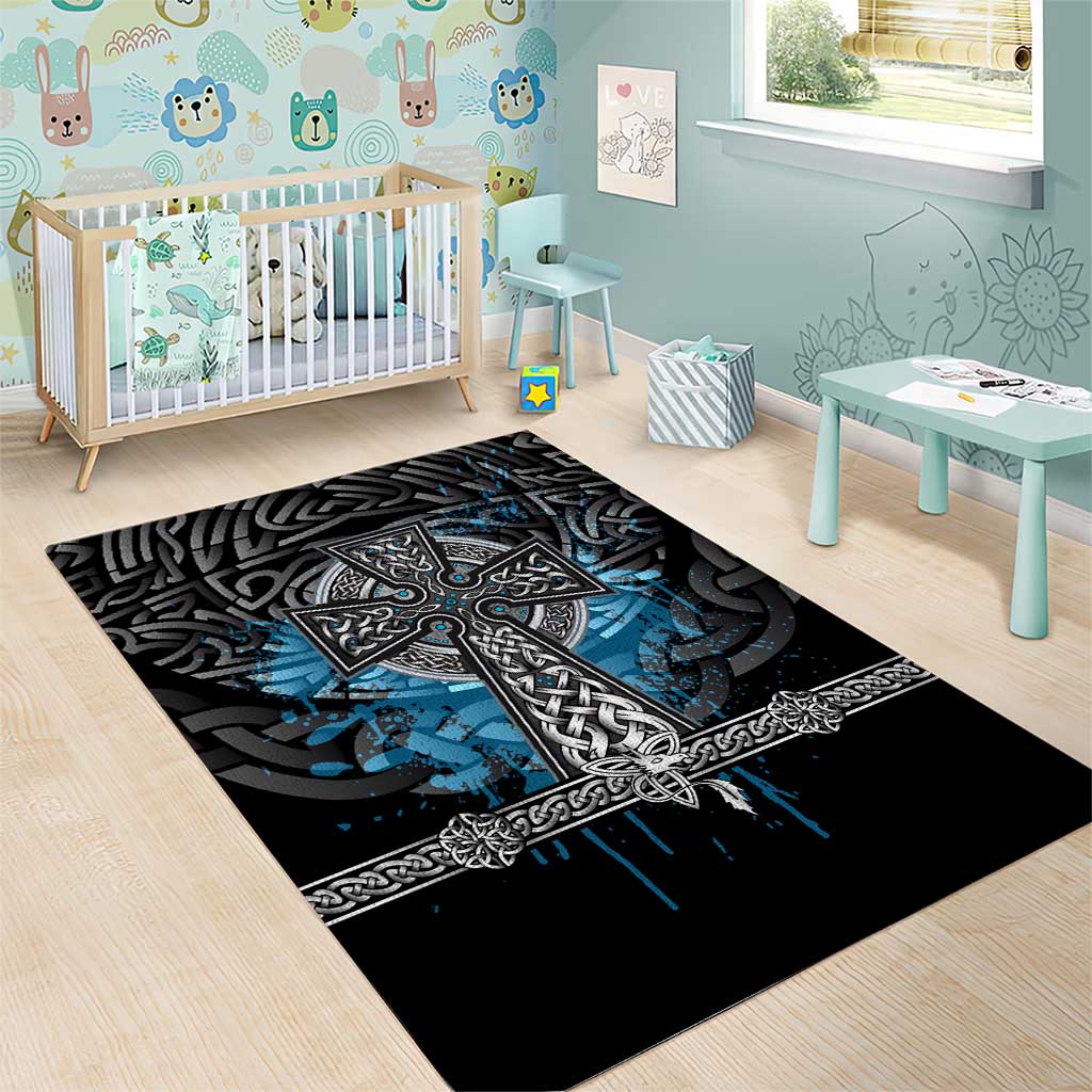 Thor Hammer Viking Area Rug with Celtic Knots and Blue Splatter Norse Heritage Tribute - Wonder Print Shop
