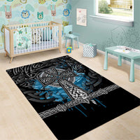 Thor Hammer Viking Area Rug with Celtic Knots and Blue Splatter Norse Heritage Tribute - Wonder Print Shop
