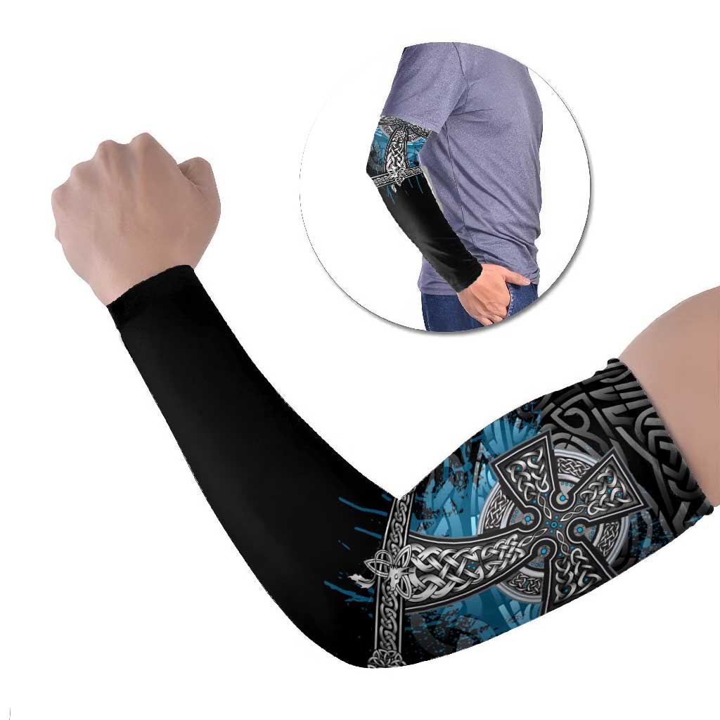 Thor Hammer Viking Arm Sleeves with Celtic Knots and Blue Splatter Norse Heritage Tribute - Wonder Print Shop