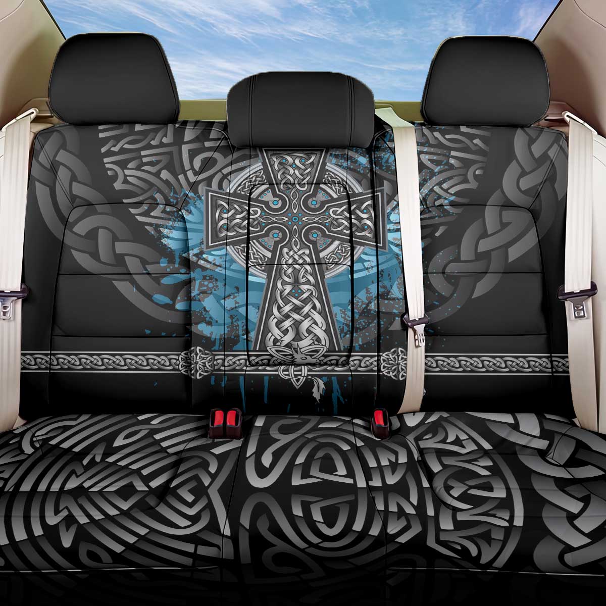 Thor Hammer Viking Back Car Seat Cover with Celtic Knots and Blue Splatter Norse Heritage Tribute - Wonder Print Shop