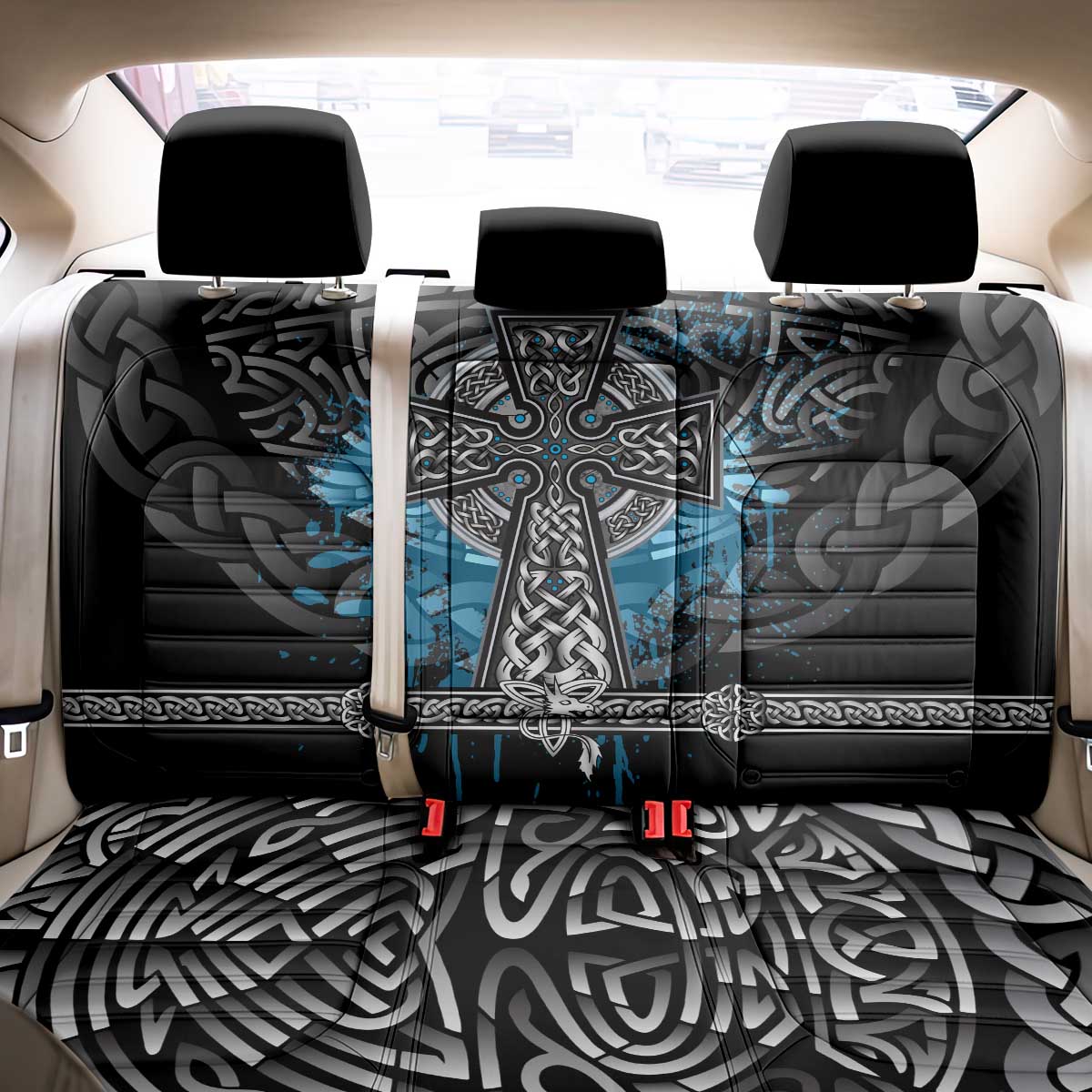Thor Hammer Viking Back Car Seat Cover with Celtic Knots and Blue Splatter Norse Heritage Tribute - Wonder Print Shop
