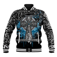 Thor Hammer Viking Baseball Jacket with Celtic Knots and Blue Splatter Norse Heritage Tribute - Wonder Print Shop