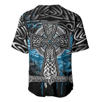 Thor Hammer Viking Baseball Jersey with Celtic Knots and Blue Splatter Norse Heritage Tribute - Wonder Print Shop