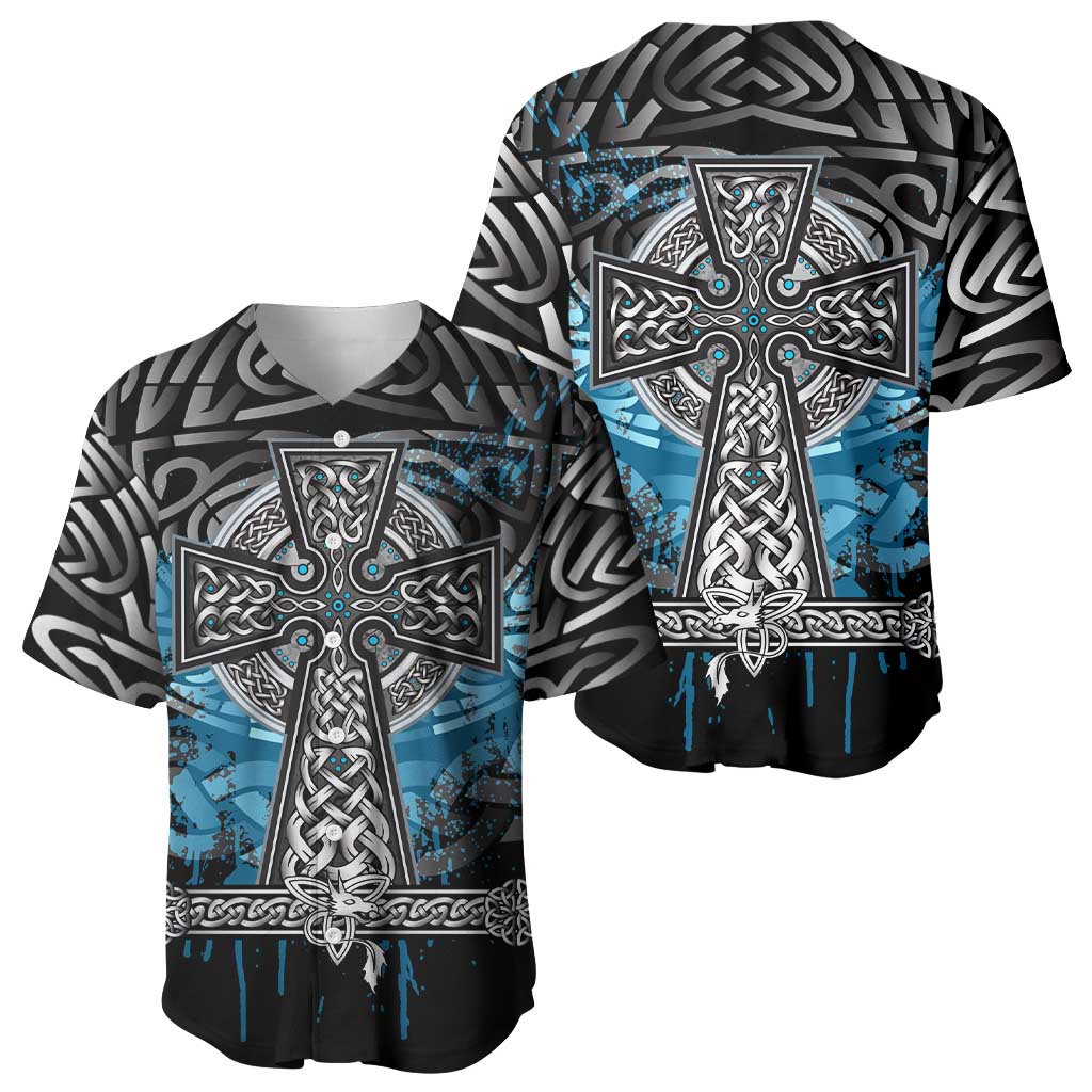 Thor Hammer Viking Baseball Jersey with Celtic Knots and Blue Splatter Norse Heritage Tribute - Wonder Print Shop