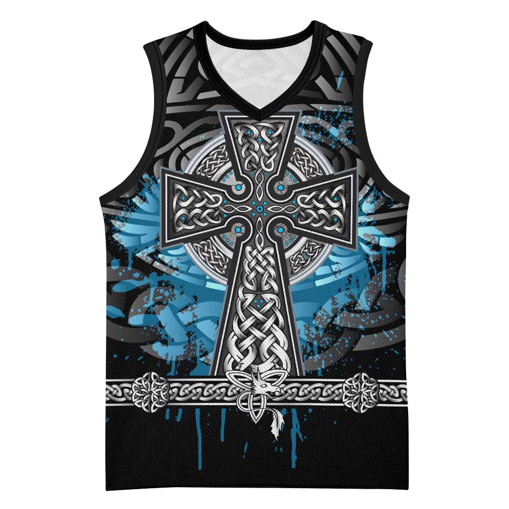 Thor Hammer Viking Basketball Jersey with Celtic Knots and Blue Splatter Norse Heritage Tribute - Wonder Print Shop
