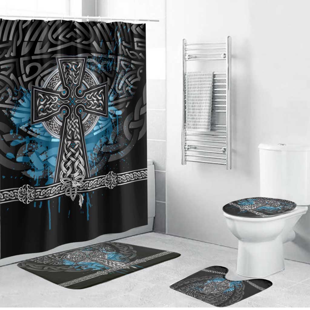 Thor Hammer Viking Bathroom Set with Celtic Knots and Blue Splatter Norse Heritage Tribute - Wonder Print Shop