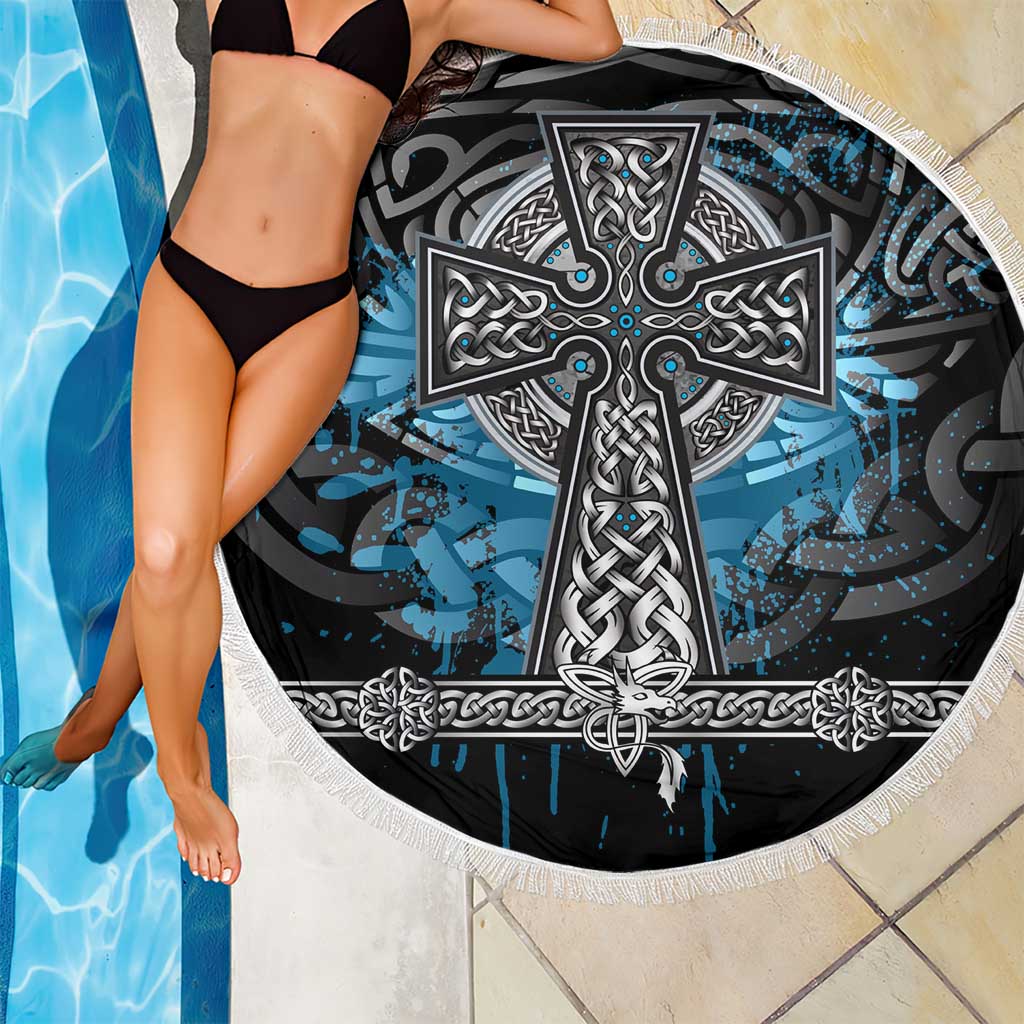 Thor Hammer Viking Beach Blanket with Celtic Knots and Blue Splatter Norse Heritage Tribute - Wonder Print Shop