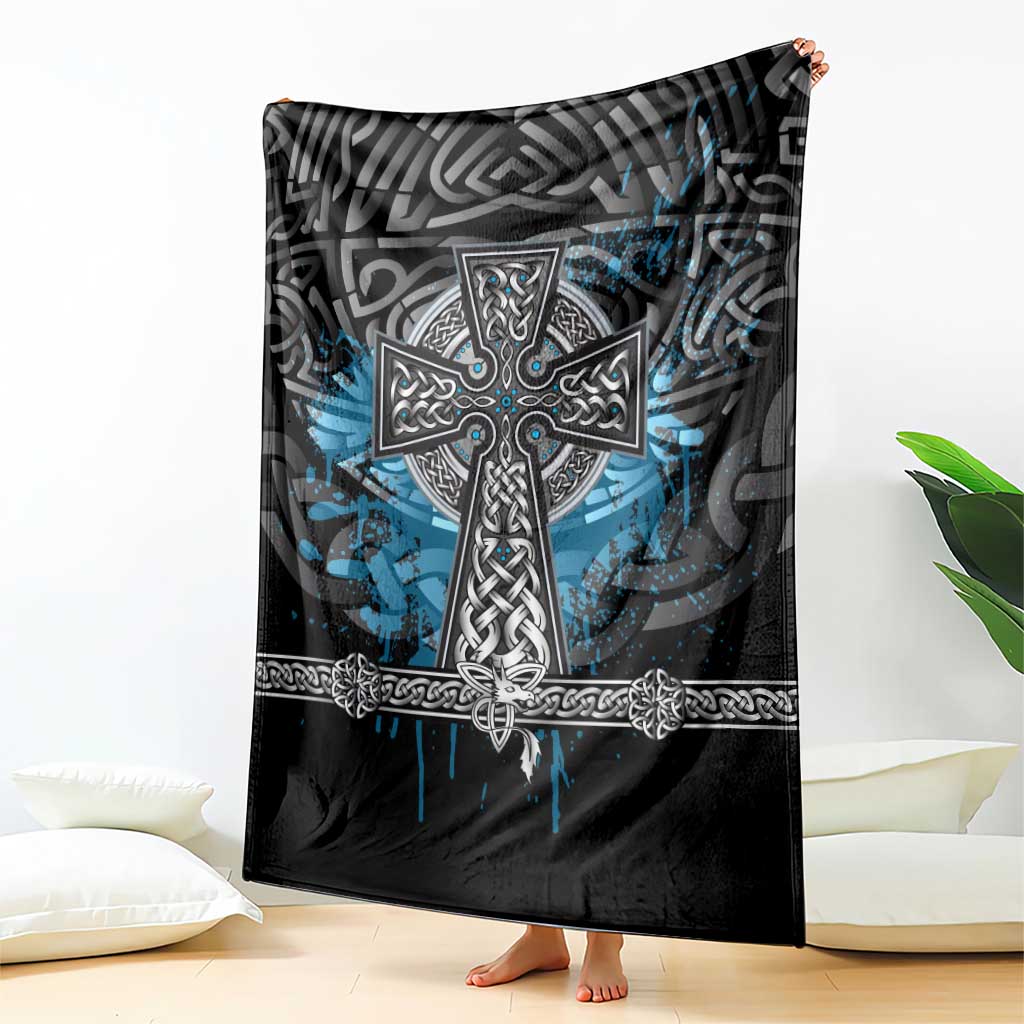 Thor Hammer Viking Blanket with Celtic Knots and Blue Splatter Norse Heritage Tribute - Wonder Print Shop
