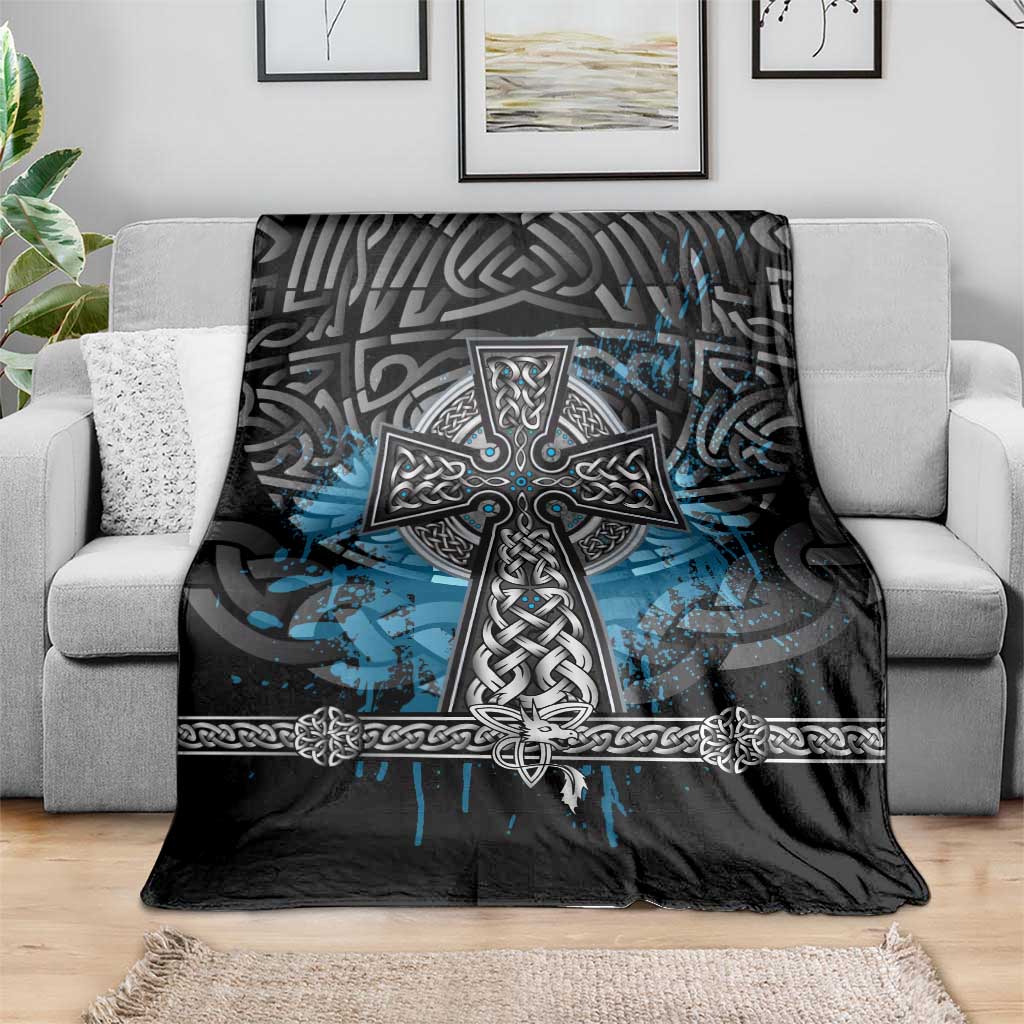 Thor Hammer Viking Blanket with Celtic Knots and Blue Splatter Norse Heritage Tribute - Wonder Print Shop