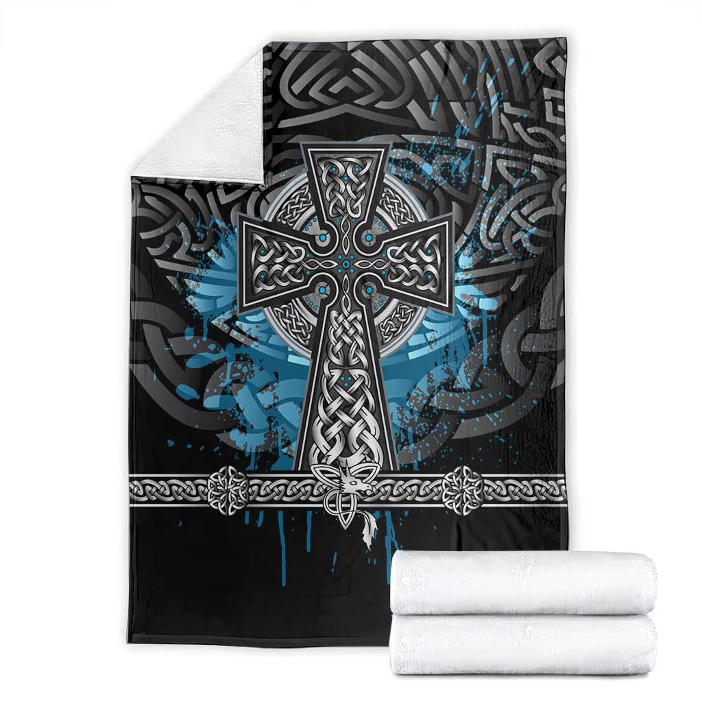 Thor Hammer Viking Blanket with Celtic Knots and Blue Splatter Norse Heritage Tribute - Wonder Print Shop