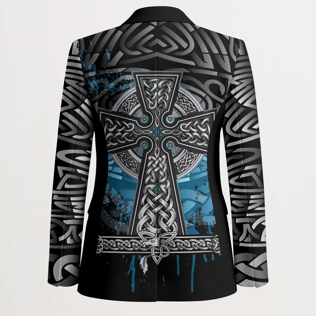 Thor Hammer Viking Blazer with Celtic Knots and Blue Splatter Norse Heritage Tribute - Wonder Print Shop