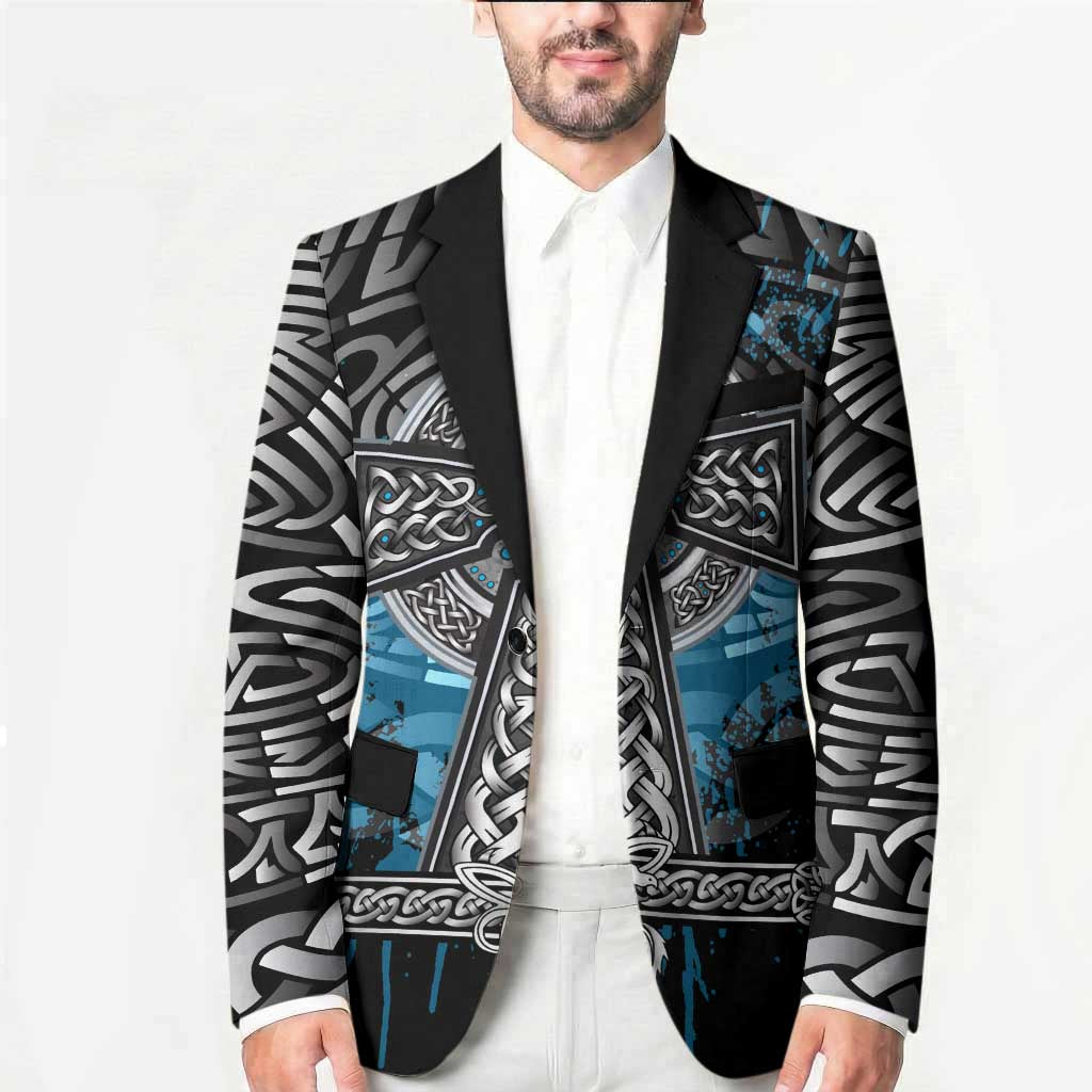 Thor Hammer Viking Blazer with Celtic Knots and Blue Splatter Norse Heritage Tribute - Wonder Print Shop