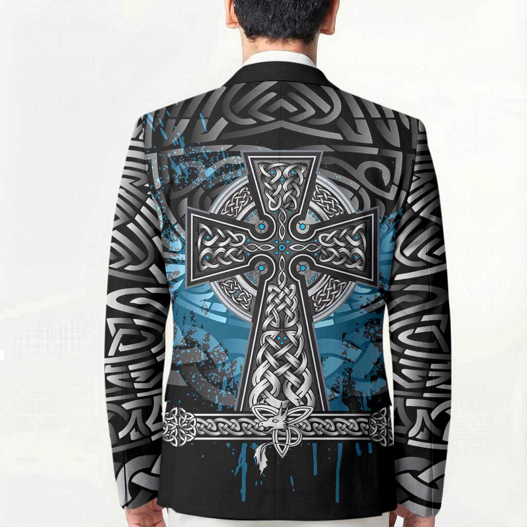 Thor Hammer Viking Blazer with Celtic Knots and Blue Splatter Norse Heritage Tribute - Wonder Print Shop