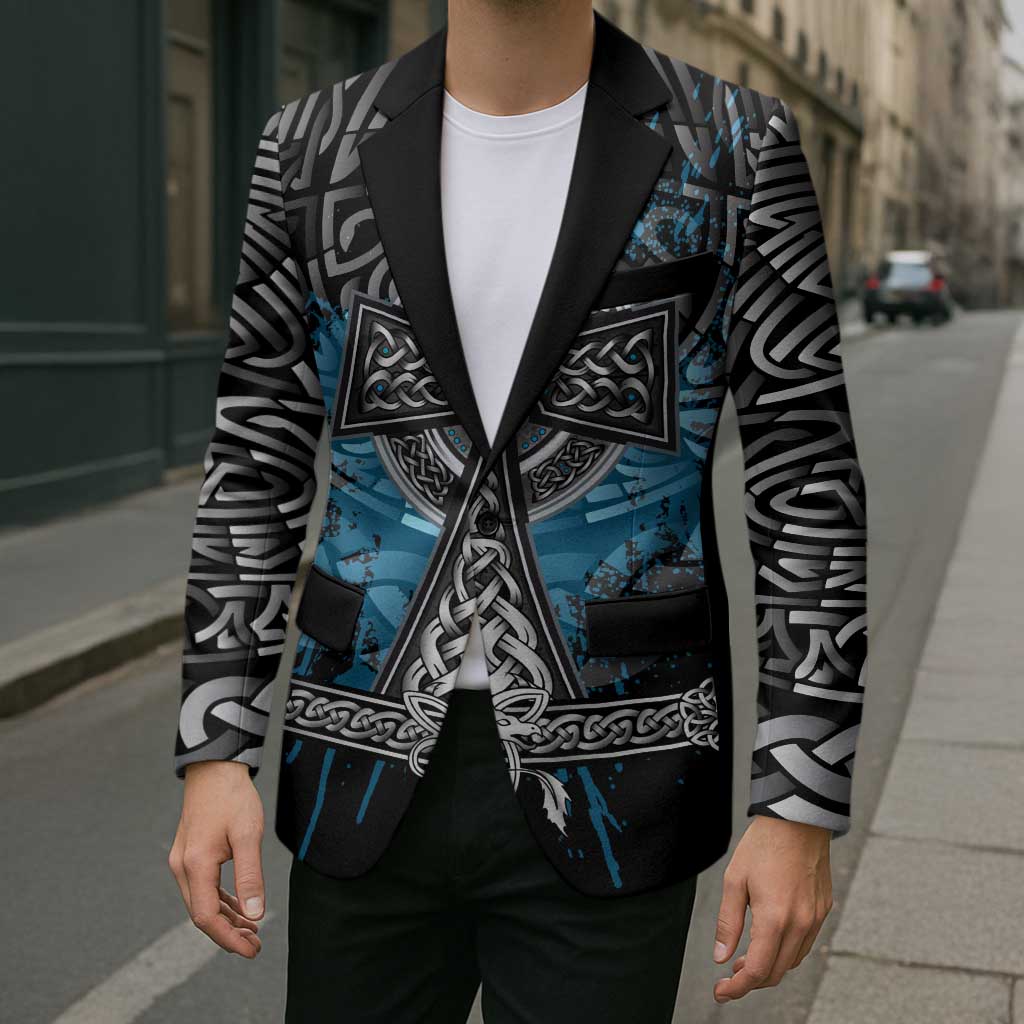 Thor Hammer Viking Blazer with Celtic Knots and Blue Splatter Norse Heritage Tribute - Wonder Print Shop