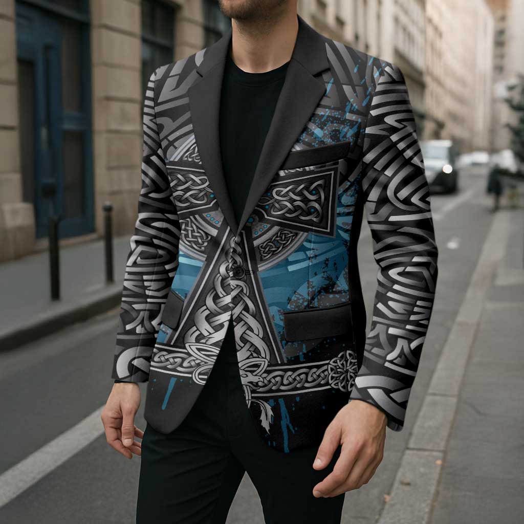 Thor Hammer Viking Blazer with Celtic Knots and Blue Splatter Norse Heritage Tribute - Wonder Print Shop