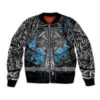 Thor Hammer Viking Bomber Jacket with Celtic Knots and Blue Splatter Norse Heritage Tribute - Wonder Print Shop