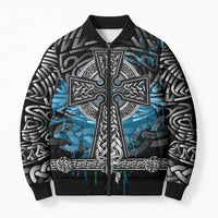 Thor Hammer Viking Bomber Puffer Jacket with Celtic Knots and Blue Splatter Norse Heritage Tribute - Wonder Print Shop