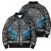 Thor Hammer Viking Bomber Puffer Jacket with Celtic Knots and Blue Splatter Norse Heritage Tribute - Wonder Print Shop