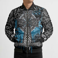 Thor Hammer Viking Bomber Puffer Jacket with Celtic Knots and Blue Splatter Norse Heritage Tribute - Wonder Print Shop