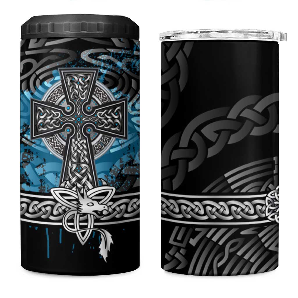 Thor Hammer Viking 4 in 1 Can Cooler Tumbler with Celtic Knots and Blue Splatter Norse Heritage Tribute - Wonder Print Shop