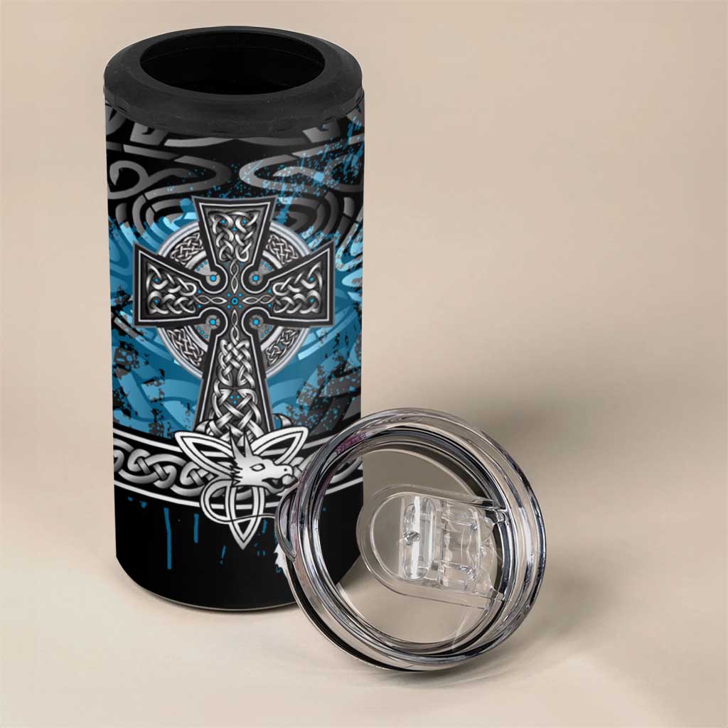 Thor Hammer Viking 4 in 1 Can Cooler Tumbler with Celtic Knots and Blue Splatter Norse Heritage Tribute - Wonder Print Shop
