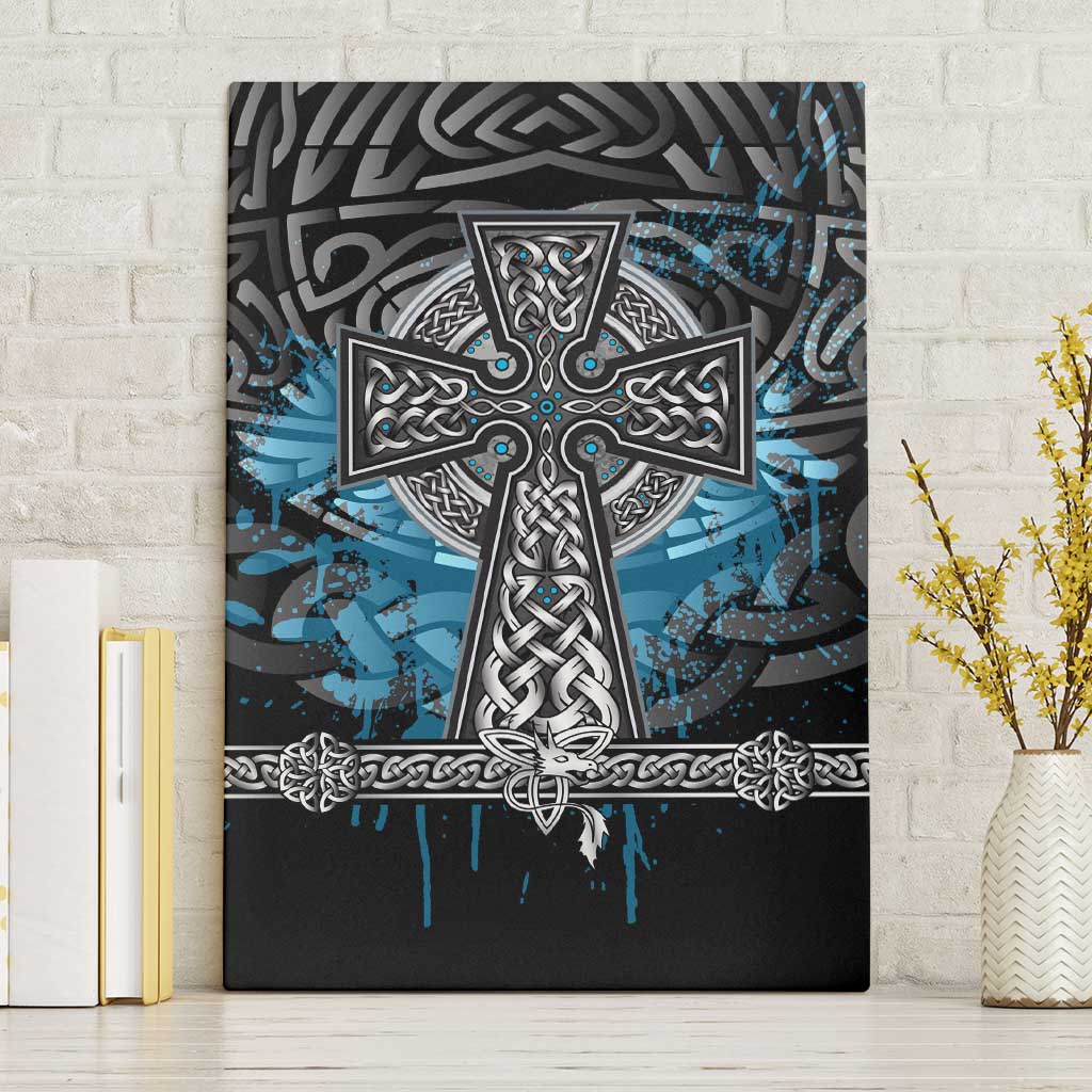 Thor Hammer Viking Canvas Wall Art with Celtic Knots and Blue Splatter Norse Heritage Tribute - Wonder Print Shop