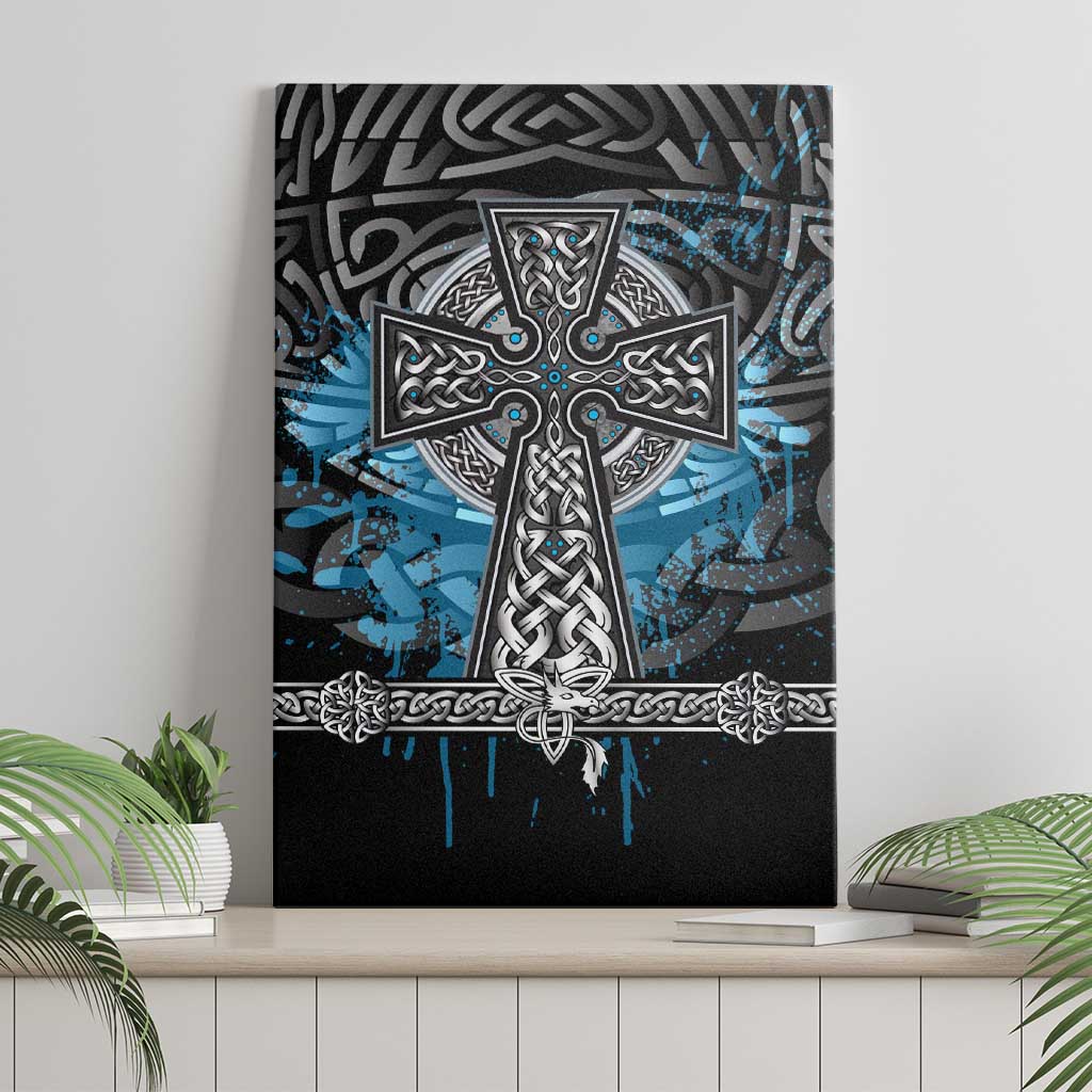Thor Hammer Viking Canvas Wall Art with Celtic Knots and Blue Splatter Norse Heritage Tribute - Wonder Print Shop