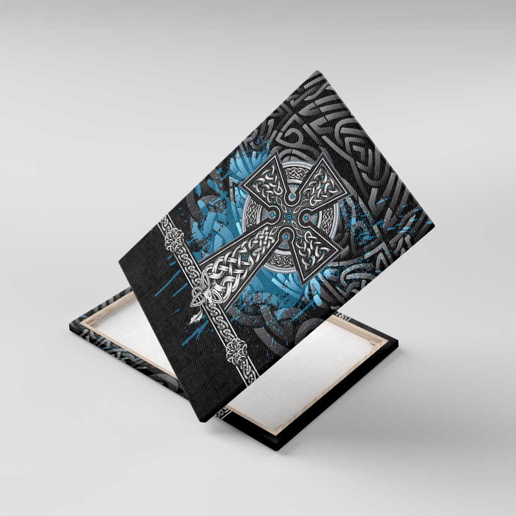 Thor Hammer Viking Canvas Wall Art with Celtic Knots and Blue Splatter Norse Heritage Tribute - Wonder Print Shop