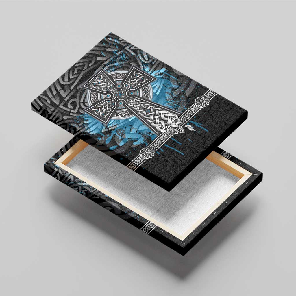 Thor Hammer Viking Canvas Wall Art with Celtic Knots and Blue Splatter Norse Heritage Tribute - Wonder Print Shop