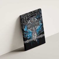 Thor Hammer Viking Canvas Wall Art with Celtic Knots and Blue Splatter Norse Heritage Tribute - Wonder Print Shop