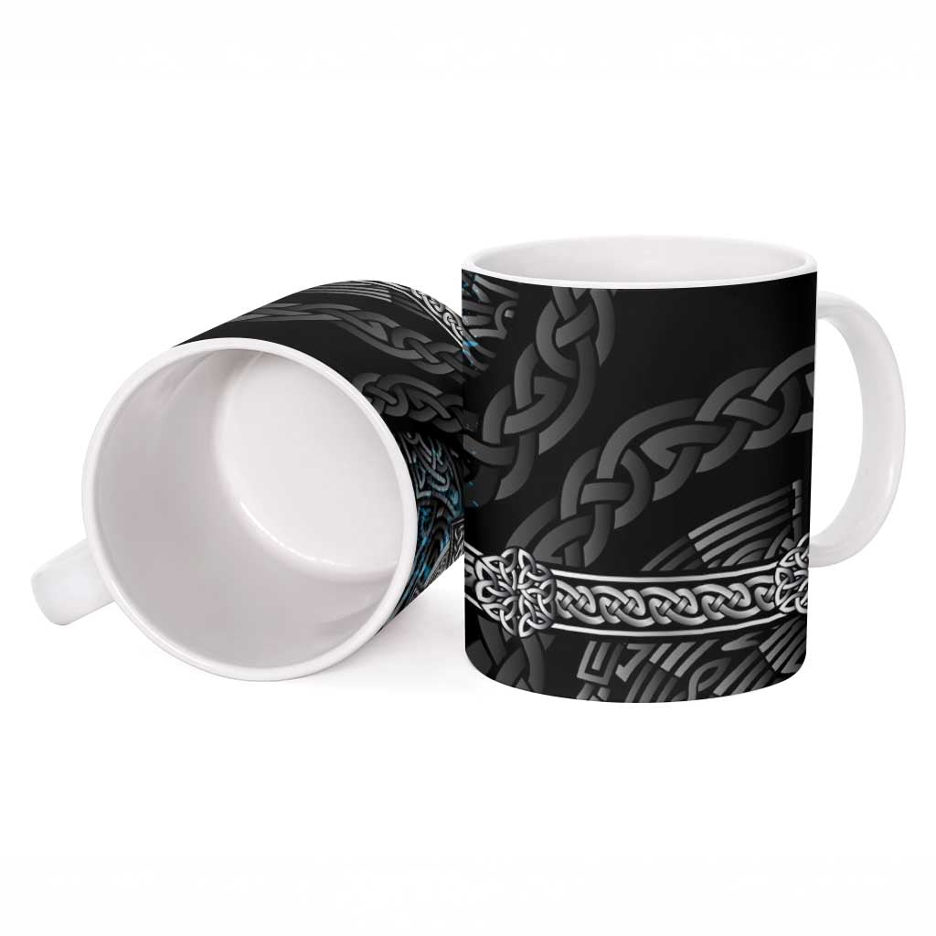 Thor Hammer Viking Ceramic Mug with Celtic Knots and Blue Splatter Norse Heritage Tribute - Wonder Print Shop