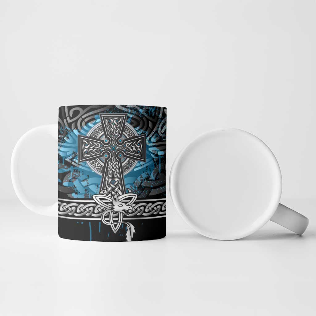 Thor Hammer Viking Ceramic Mug with Celtic Knots and Blue Splatter Norse Heritage Tribute - Wonder Print Shop